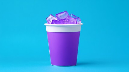 Poster - Purple cup filled with ice cubes. The cup is on a blue background
