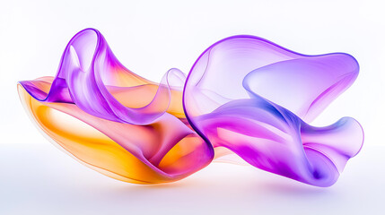 Poster - Acrylic art sculpture displaying vibrant purple and orange colors in a flowing, organic form against a bright background