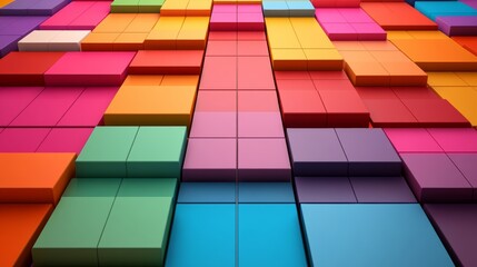 Poster - Colorful image of blocks in various colors and sizes. The blocks are arranged in a way that creates a sense of depth and dimension. The image conveys a feeling of creativity and playfulness