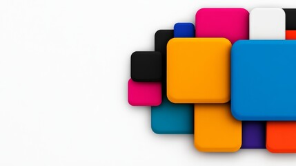 Poster - Colorful array of squares on a white background. The squares are of different colors and sizes, creating a visually interesting and dynamic composition. Concept of creativity and playfulness