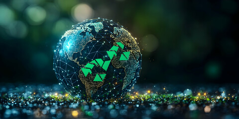 Poster - A glowing globe with interconnected lines and green arrows, symbolizing global connectivity.