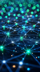 Poster - Abstract representation of a network with glowing nodes and connections.