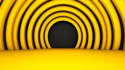 Poster - Yellow and black striped wall with a black circle in the middle. The circle is the only thing that is not yellow