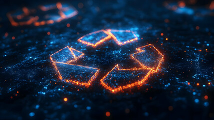 Poster - A glowing recycling symbol in a digital environment, emphasizing sustainability and technology.