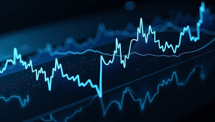Poster - Visualizing data trends through dynamic blue graphs reflecting an upward trajectory in analytics