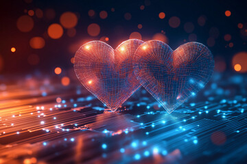 Wall Mural - two electrical, energetic hearts on an electronic circuit.