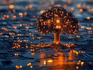 Poster - A glowing tree made of circuit patterns, symbolizing the fusion of nature and technology.