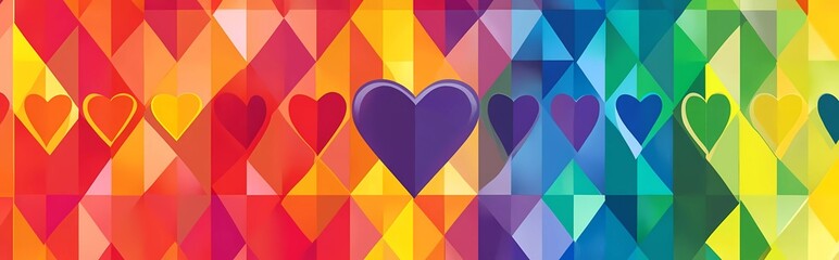 Poster - Rainbow heart diamond pattern, seamless repeating patterns, simple vector art style, colorful, flat color background, bright primary colors.