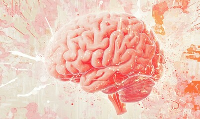 Poster - Brain illustration with vibrant colors and abstract background, showcasing neural connections and creativity