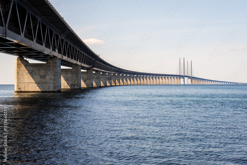 The Oresund bridge, seen from the swedish shore, is a railway and ...