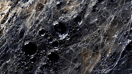 Intricate Spiderweb with Dark Glistening Bubbles