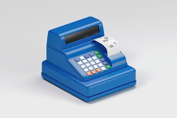 Poster - Blue cash register with receipt printing out.