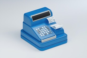 Poster - A blue cash register with a receipt coming out.