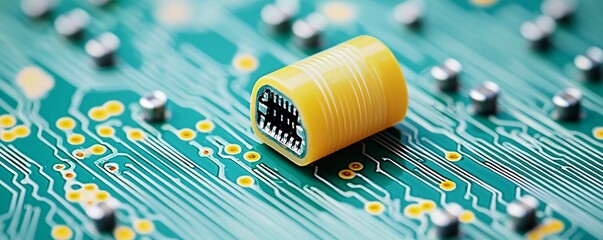 Poster - Close-up of a ceramic capacitor in an electronic circuit board, showcasing its role in advanced technology