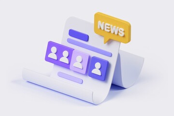 Aufkleber - 3D illustration of a news article with user icons