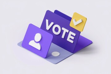 Poster - 3D illustration of a purple button that says 'Vote' with a checkmark and a person icon.