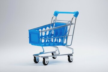 Poster - A blue shopping cart on a white background.