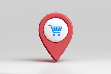 Aufkleber - Red location pin with blue shopping cart icon