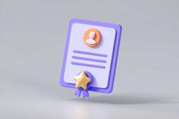 Aufkleber - 3D render of a certificate with a star and user icon.