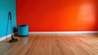 © crazyass - Vacuuming an empty corner with vibrant walls indoor space modern minimalism clean environment unique view