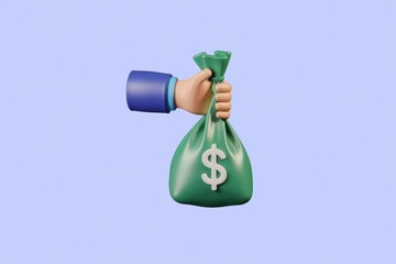Aufkleber - A 3D cartoon hand holding a green money bag with a dollar sign.