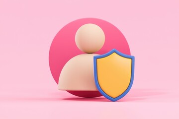 Poster - 3D illustration of a person icon protected by a shield.