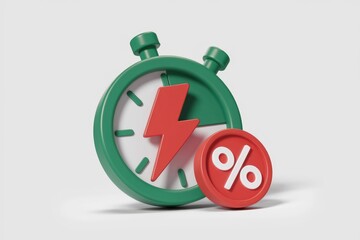 Aufkleber - Green stopwatch with red lightning bolt and percent sign