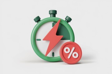 Aufkleber - Green stopwatch with lightning bolt and percentage sign