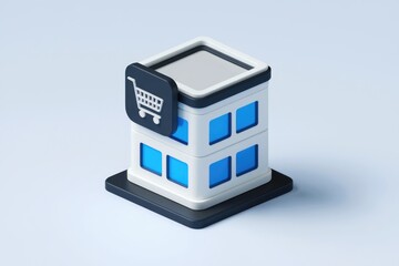 Aufkleber - 3D illustration of a building with a shopping cart icon