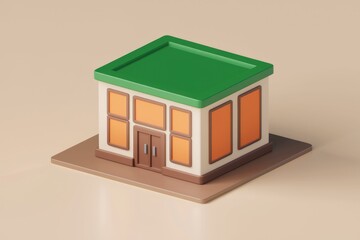 Poster - A 3D cartoon style representation of a small house with a green roof.