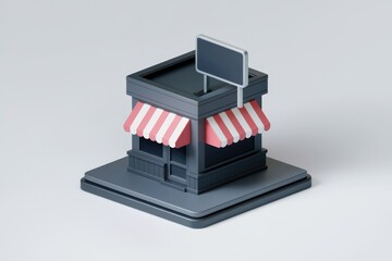 Poster - A 3D rendering of a small storefront with a blank sign.