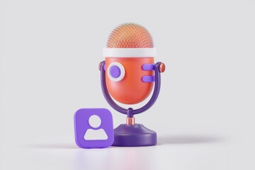 Fototapete - a 3d rendering of a microphone with a user icon.