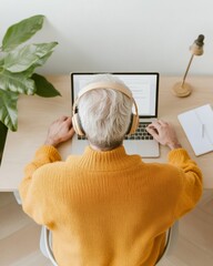 Poster - Elderly Man Engaged in Online Learning at Cozy Home Office