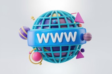 Aufkleber - 3D globe with 'www' text and colorful elements