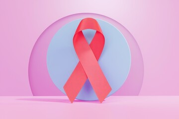 Fototapete - A pink and blue background with a red ribbon in the center.