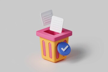 Aufkleber - 3D render of a trash can with a checkmark  symbolizing successful deletion.