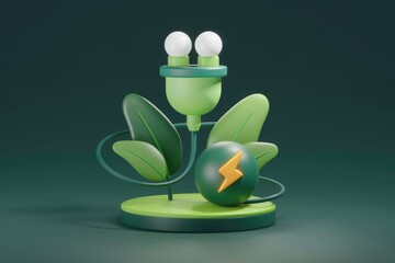 Poster - Green 3D Plug with Leaves and Lightning Bolt