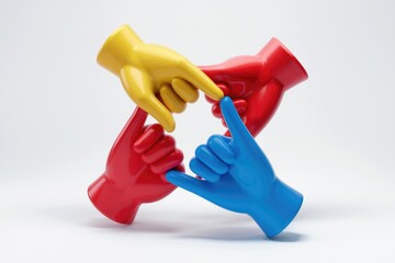 Aufkleber - Four colorful hands forming a circle  symbolizing unity and collaboration.