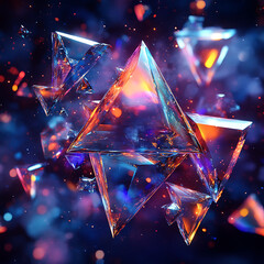 Fototapete - Abstract geometric shapes with vibrant colors. A captivating digital image showcasing a dynamic interplay of vibrant, multicolored, transparent triangular shapes.