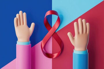 Aufkleber - Two cartoon hands raised with red ribbon forming number 8