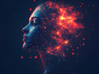 Poster - A digital representation of a woman's profile with abstract, colorful energy patterns.