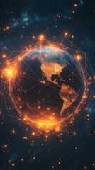 Fototapete - A glowing, interconnected globe representing technology and global connectivity.