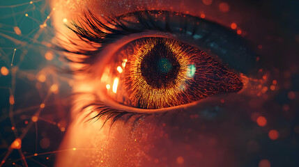 Poster - Close-up of an eye with glowing effects and digital elements, symbolizing vision and technology.