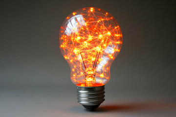 Aufkleber - A glowing light bulb filled with intricate orange lights, symbolizing creativity and innovation.