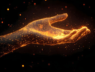 Poster - A glowing hand made of particles, symbolizing connection and energy.
