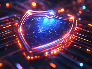 Aufkleber - A glowing shield symbolizing cybersecurity and protection in a digital landscape.