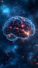 Aufkleber - A glowing brain surrounded by cosmic elements, symbolizing knowledge and consciousness.