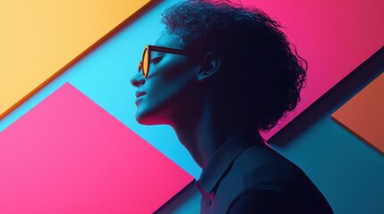 Poster - Modern Creative Vibrant Mockup Featuring Profile Silhouette with Colorful Background Elements