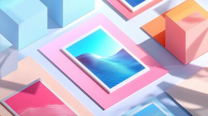 Poster - Modern Vibrant Layout Mockup with Smooth Textures and Colorful Geometric Shapes