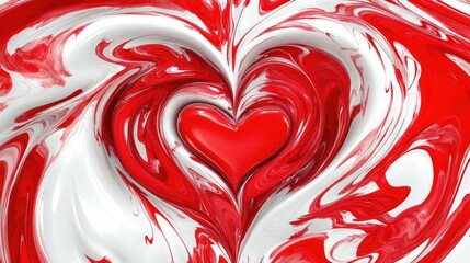 Poster - Abstract red and white swirls forming a heart pattern with copy space in the center.